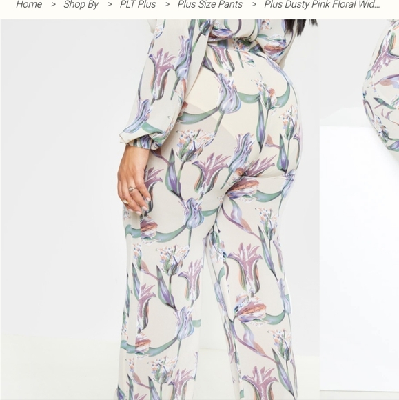 PrettyLittleThing Floral Sheer Wide Leg Pants- Cream Purple Vacation Holiday - Picture 12 of 12